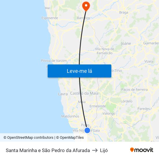 Santa Marinha e São Pedro da Afurada to Lijó map