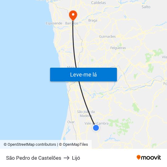 São Pedro de Castelões to Lijó map