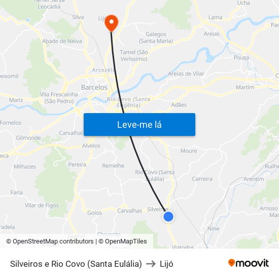 Silveiros e Rio Covo (Santa Eulália) to Lijó map