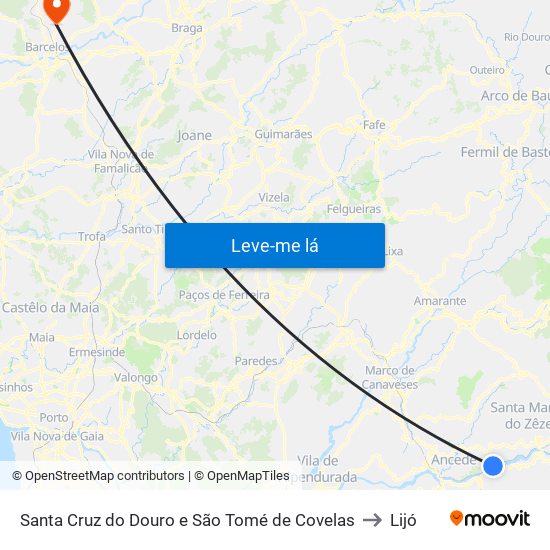 Santa Cruz do Douro e São Tomé de Covelas to Lijó map