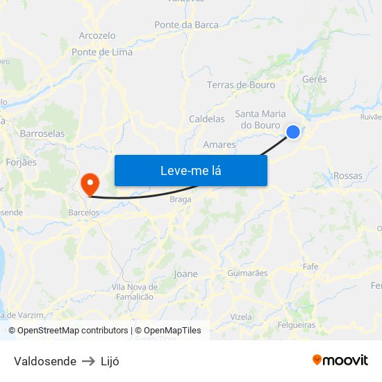 Valdosende to Lijó map