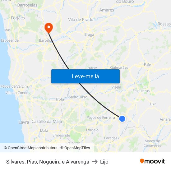 Silvares, Pias, Nogueira e Alvarenga to Lijó map