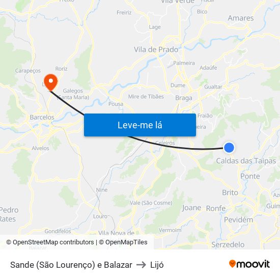 Sande (São Lourenço) e Balazar to Lijó map