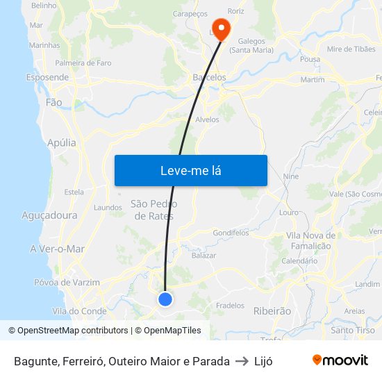 Bagunte, Ferreiró, Outeiro Maior e Parada to Lijó map