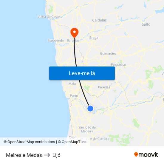 Melres e Medas to Lijó map