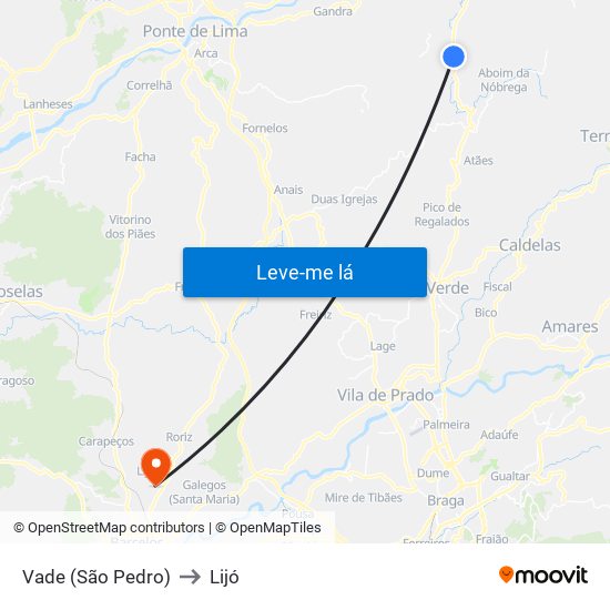 Vade (São Pedro) to Lijó map