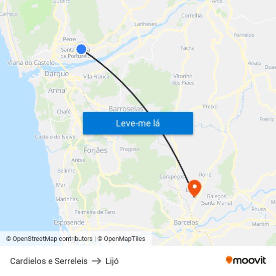 Cardielos e Serreleis to Lijó map