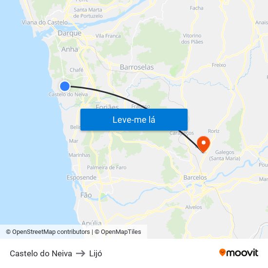 Castelo do Neiva to Lijó map