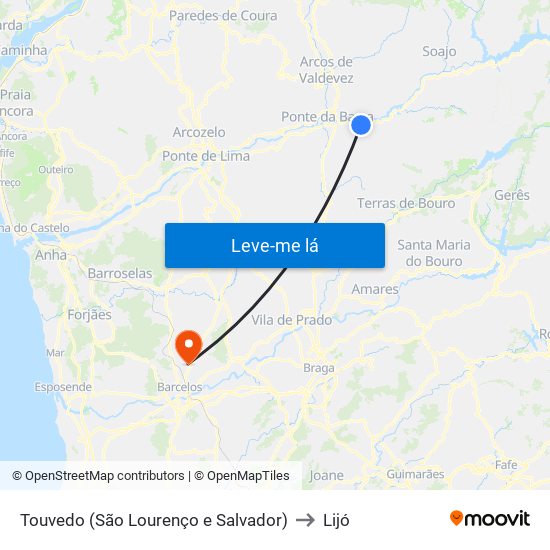 Touvedo (São Lourenço e Salvador) to Lijó map