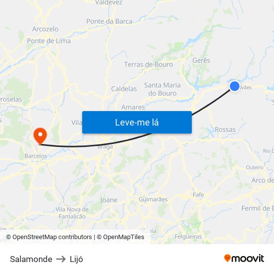 Salamonde to Lijó map