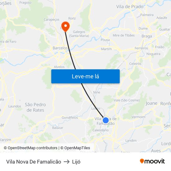 Vila Nova De Famalicão to Lijó map