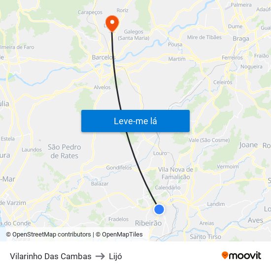 Vilarinho Das Cambas to Lijó map