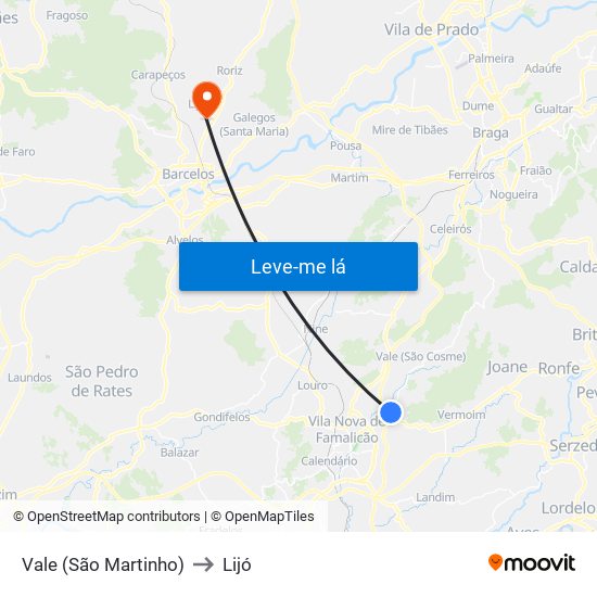 Vale (São Martinho) to Lijó map