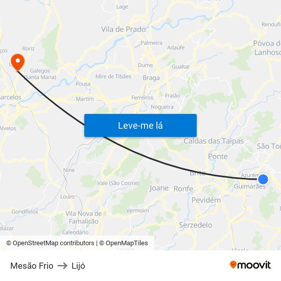 Mesão Frio to Lijó map