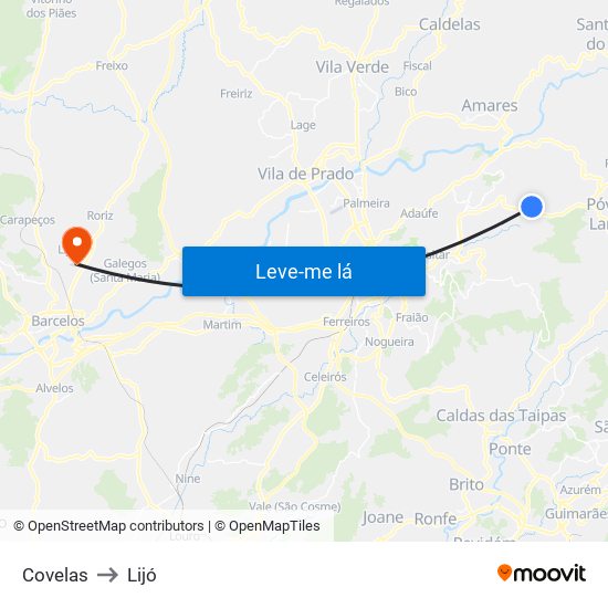Covelas to Lijó map