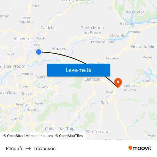 Rendufe to Travassos map