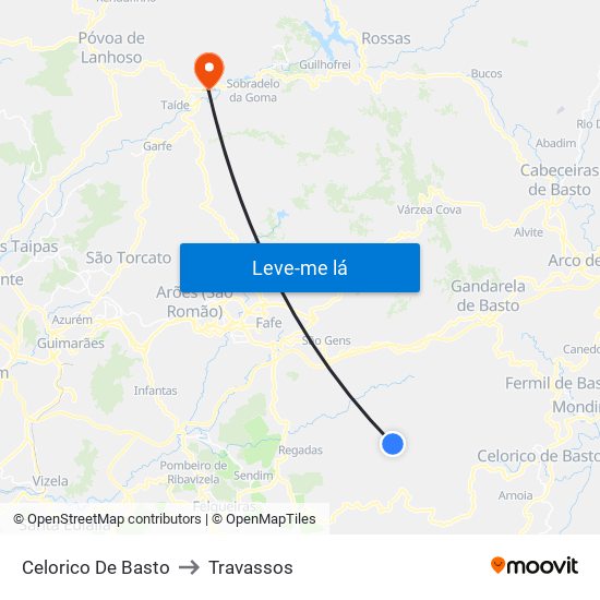 Celorico De Basto to Travassos map