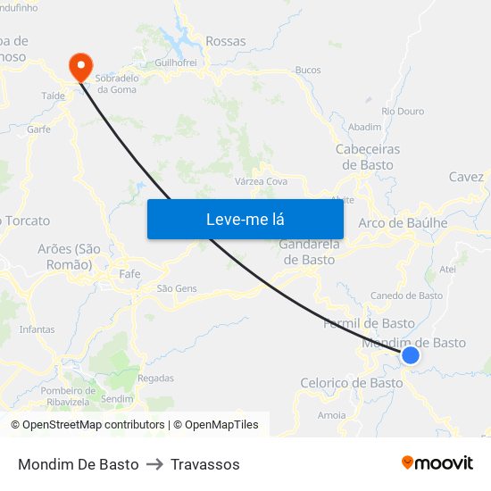 Mondim De Basto to Travassos map