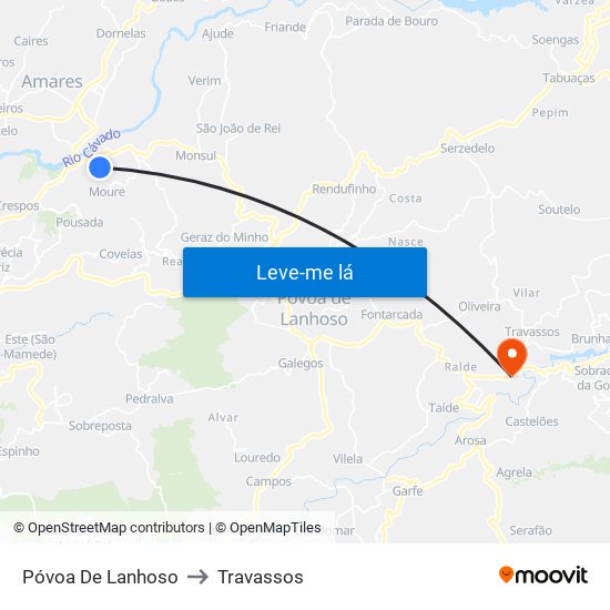 Póvoa De Lanhoso to Travassos map