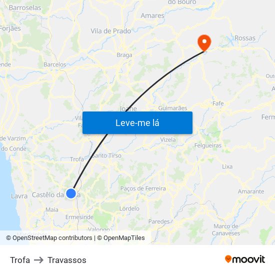 Trofa to Travassos map