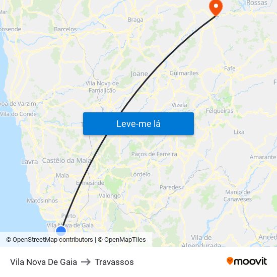 Vila Nova De Gaia to Travassos map