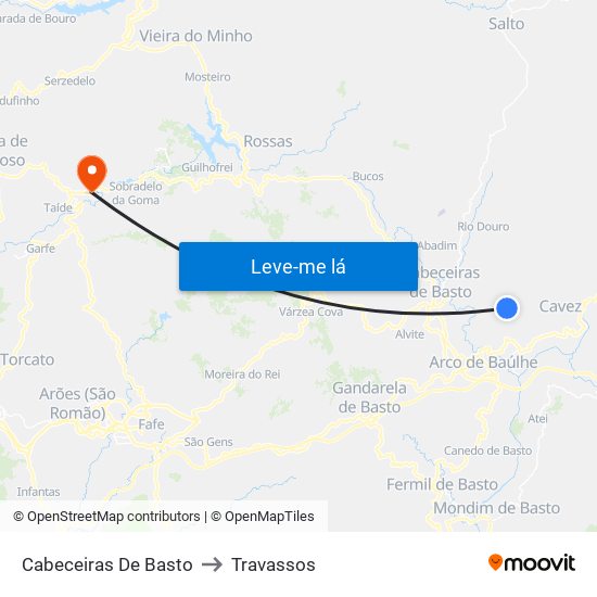 Cabeceiras De Basto to Travassos map