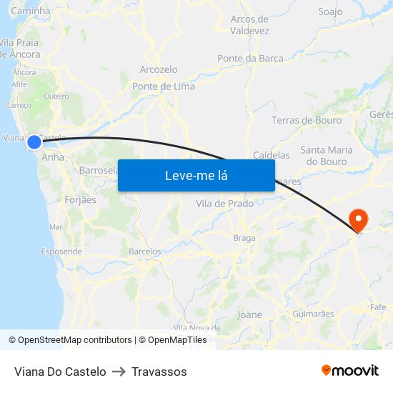 Viana Do Castelo to Travassos map