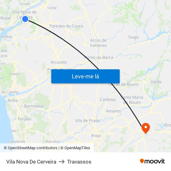 Vila Nova De Cerveira to Travassos map