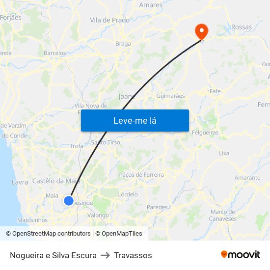 Nogueira e Silva Escura to Travassos map