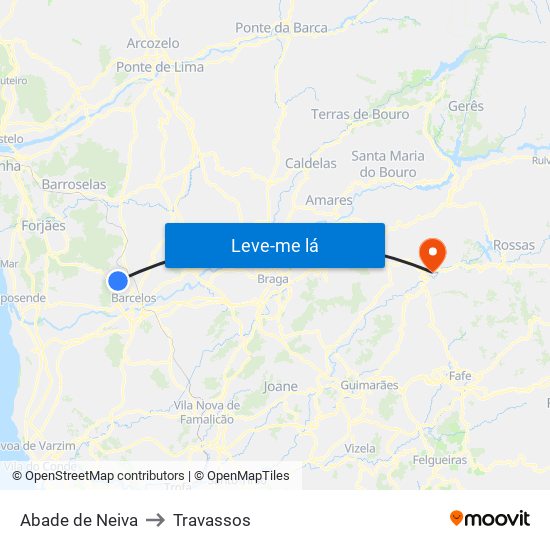 Abade de Neiva to Travassos map