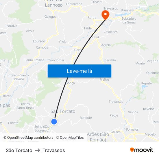 São Torcato to Travassos map