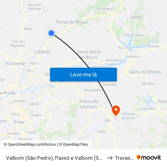 Valbom (São Pedro), Passô e Valbom (São Martinho) to Travassos map