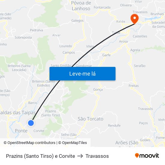 Prazins (Santo Tirso) e Corvite to Travassos map