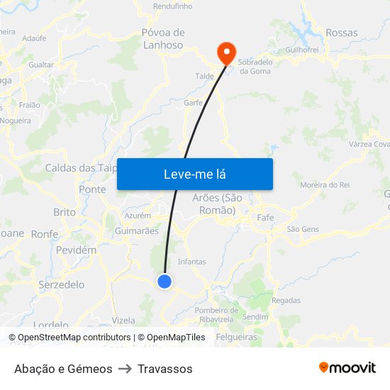 Abação e Gémeos to Travassos map