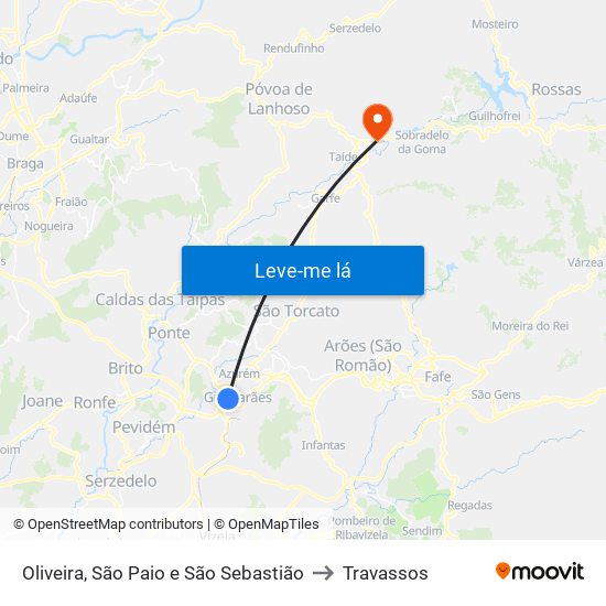 Oliveira, São Paio e São Sebastião to Travassos map