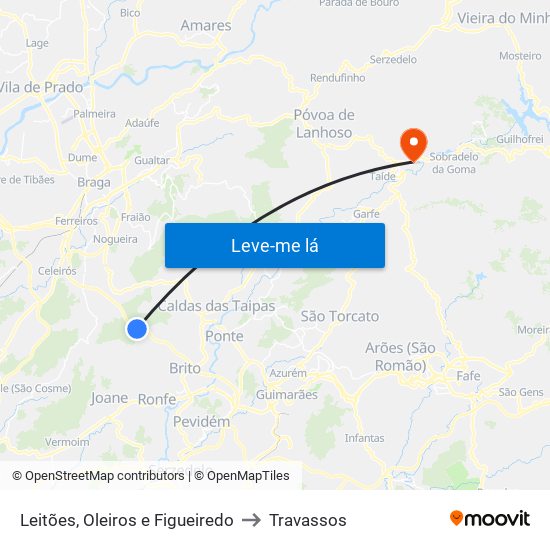 Leitões, Oleiros e Figueiredo to Travassos map