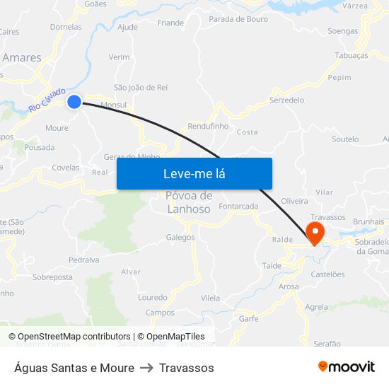 Águas Santas e Moure to Travassos map