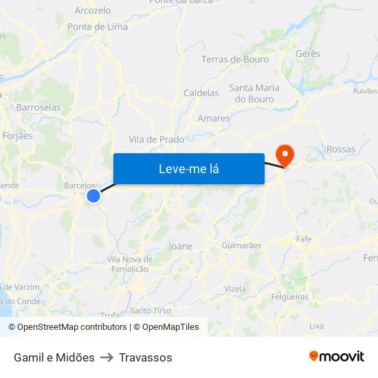 Gamil e Midões to Travassos map