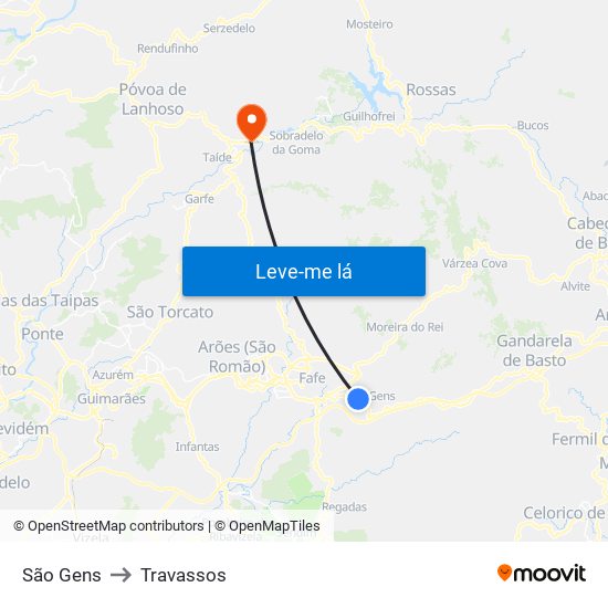 São Gens to Travassos map