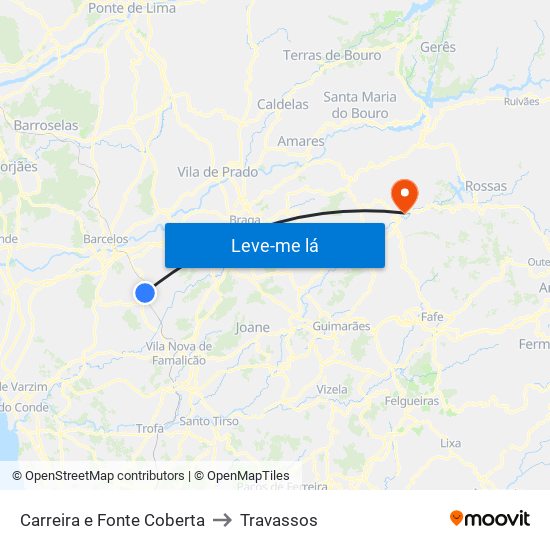 Carreira e Fonte Coberta to Travassos map
