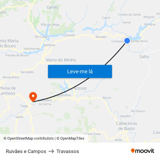 Ruivães e Campos to Travassos map