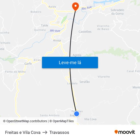 Freitas e Vila Cova to Travassos map