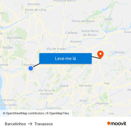 Barcelinhos to Travassos map