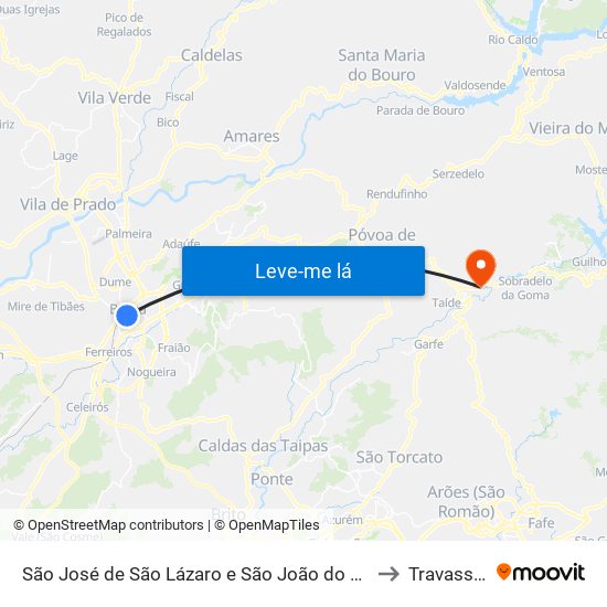São José de São Lázaro e São João do Souto to Travassos map