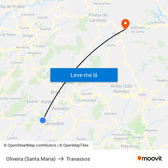 Oliveira (Santa Maria) to Travassos map