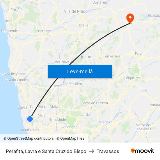 Perafita, Lavra e Santa Cruz do Bispo to Travassos map
