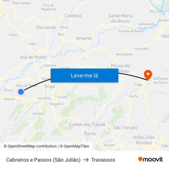 Cabreiros e Passos (São Julião) to Travassos map