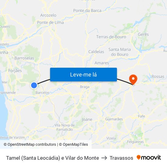 Tamel (Santa Leocádia) e Vilar do Monte to Travassos map