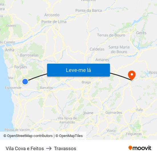 Vila Cova e Feitos to Travassos map