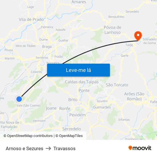 Arnoso e Sezures to Travassos map